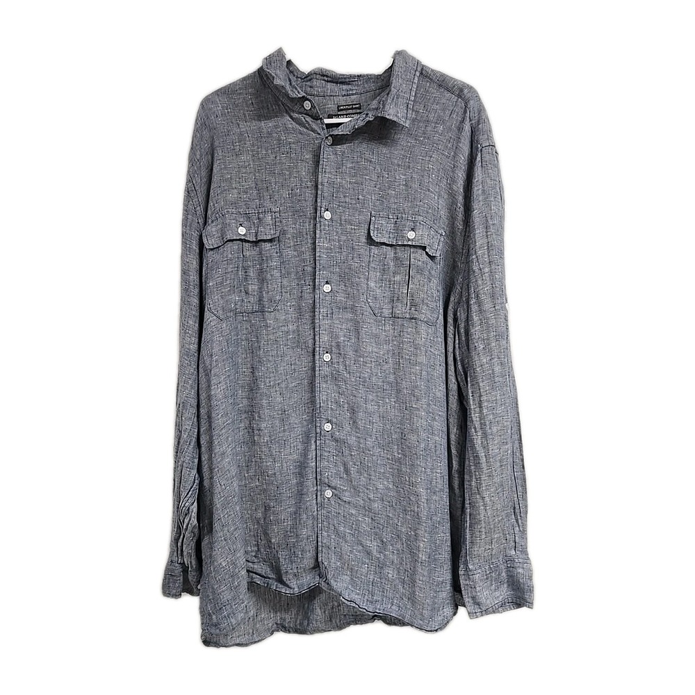 Island Company Linen Pilot Shirt Button Down Long Sleeve Shirt Blue Men's Sz XXL